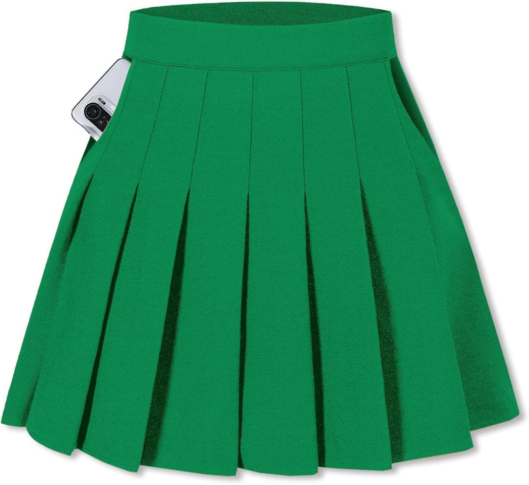 SANGTREE Girls Women's Pleated Skirt, Elastic Waist Uniform Skirt Plus Size, 2 Years - US 4XL (Green, M)