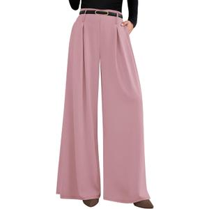 PRETTYGARDEN Womens Wide Leg Trousers 2026 Elastic High Waisted Dress Pants Pleated Slacks Flowy Business Work Palazzo Pants (Pink, S)