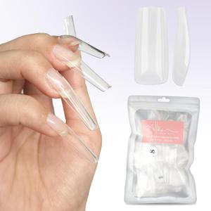 Allkem Soft Gel Nail Tips - XL Square Nail Extensions with Refill Bag - 12 Sizes Extra Long Full Cover Nails - Clear (500 Pieces)