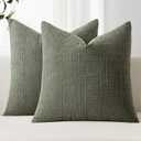 MIULEE Decorative Linen Check Euro Shams Throw Pillow Covers Neutral Farmhouse Vintage Spring Pillow Covers 22x22 Set of 2 Boho Modern Home Decor for Sofa Couch Bedroom Cushion Olive Green