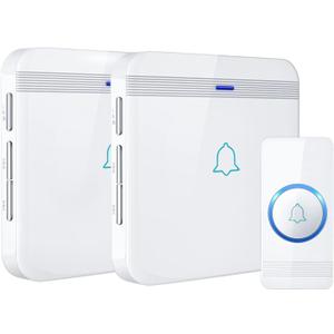 AVANTEK Wireless Doorbell, Waterproof Door Bell Chime Operating at over 1300 Feet, Classroom Doorbell with 52 Melodies, CD Quality Sound and LED Flash, 1 Button + 2 Plug-in Receivers, D-3W