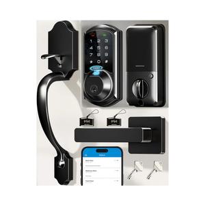 Veise VE07-H Fingerprint Smart Locks for Front Door with Handle Set, App Control, Keyless Entry Keypad Deadbolt, Digital Electronic Touchscreen, Easy Install, Auto Lock, Matte Black