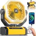 Battery Powered Fan - 9-Inch Rechargeable Fan Portable, 24000mAh(60Hrs) Camping Fans for Tent, Auto Oscillation Cordless, Tent Fans for Camping with Remote/light, 4 Speeds, 4 Timing, Outdoor, Yellow