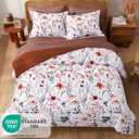 CASAAGUSTO Queen Comforter Set, 7 Pieces Bed in a Bag Queen White Floral Comforter Set with Terracotta Flowers Leaves Pattern, Soft Seersucker Design All Season Queen Bedding Set