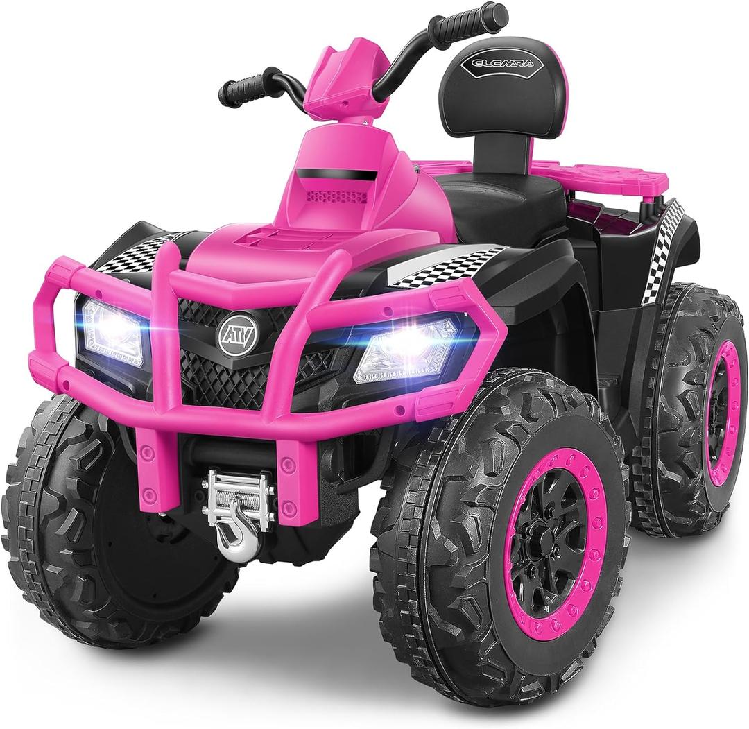 ELEMARA 24V 2 Seater Ride On ATV for Big Kids,4WD Off-Road Kids 4 Wheeler Ride on Toy,400W Motor with 5mph Max Speed,w/Bluetooth,LED Lights,Battery Powered Electric Car, Toddler Ride on Car,Pink