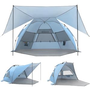 Elegear Beach Tent with Canopy, 1-Second Setup Pop Up Sun Shelter Shade, UPF 50+ UV Protection Silver-Coated Lightweight Portable Beach Cabana (4-6 Person, Sky Blue)