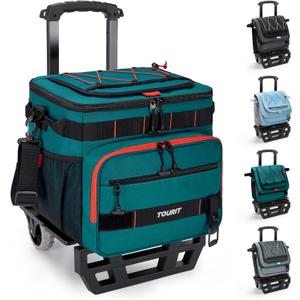 TOURIT Collapsible Cooler with Wheels, Insulated Rolling Cooler with All-Terrain Cart, Waterproof Soft Sided Cooler Bag for Beach, Picnic, Camping, Shopping, Travel