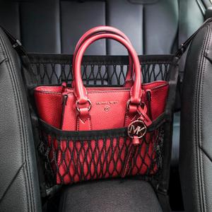 Car Accessories, Organizer Storage Between Front Seats, Purse Handbag Holder of 3 Layers Mesh Net Pocket Bag, Backseat Dog Pet Barrier, Patented, Black