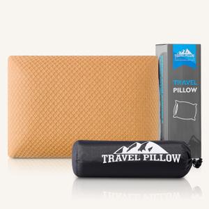 Travel Pillow Memory Foam Pillows, Camping Pillow-Compressible Medium Firm, Breathable Cover, Ideal Backpacking Hiking, Bed Pillows, Airplane and Car (Apricot Yellow, S) (S-15.7*9.8in)