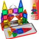 Travel Mini Magnetic Tiles with Case Toddler Road Trip Essentials Set, Magnetic Blocks Building Toys for 3+ Year Old Boys Girls Preschool Montessori Sensory Learning Birthday Gifts (Color-16)