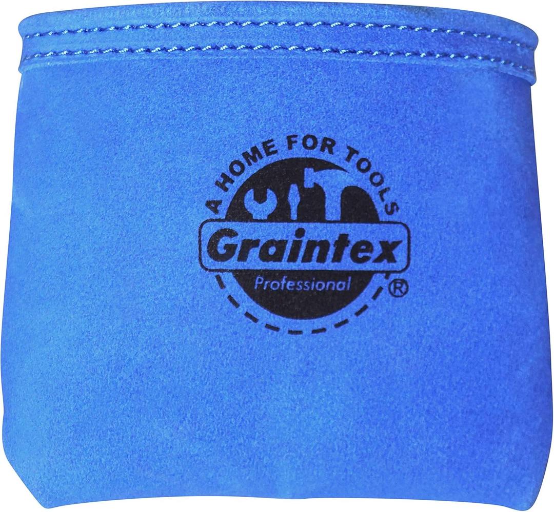 Graintex Nail/Screw Pouch with Clip Suede Leather, Universal Steel Clip for Belt, Riveted for Durability, for Constructors, Electricians, Plumbers, Handyman (Royal Blue)