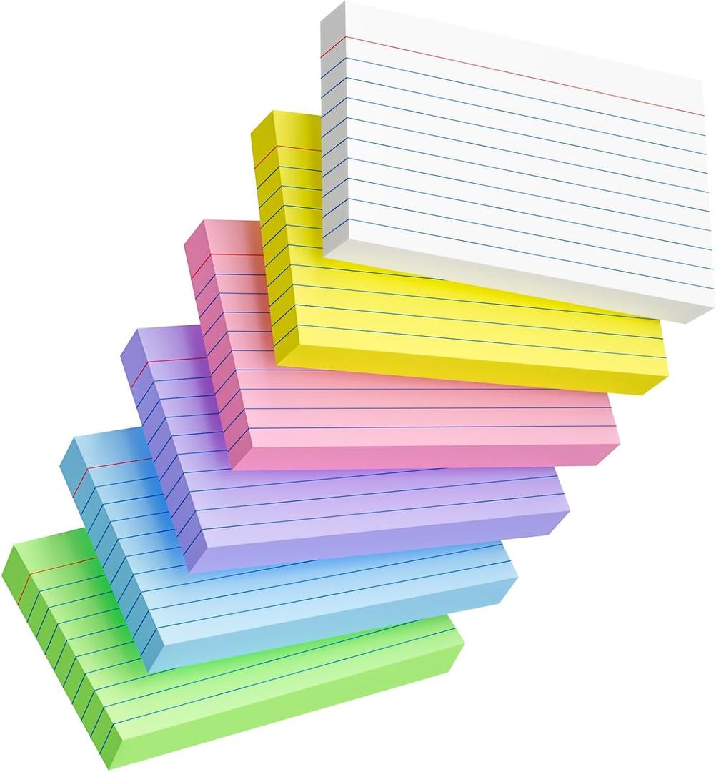 Index Cards 3x5 Inch, 300sheets, Flash Cards, Ruled Lined Colored Note Cards Paper For Studying, Schools Supplies, College, Office And Home Organization, Note Taking Supplies (White/Pink/Purple/Blue/Yellow/Green)