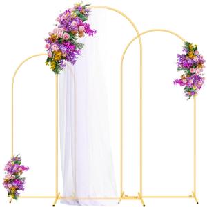 Arch Backdrop Stand (6FT, 5FT, 4FT) Set of 3 Gold Wedding Arch Backdrop,Metal Arch Backdrop Stand for Anniversary, Arched Backdrop Frame for Birthday Parties Garden Background Decoration