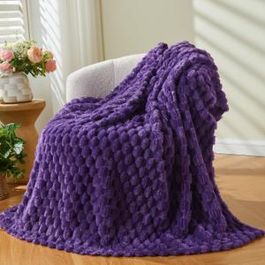 NEWCOSPLAY Super Soft Twin Blanket Purple Premium Silky Flannel Fleece 3D Clouds Stylish Jacquard Lightweight Bed Blanket All Season Use 350GSM (Purple, Twin(60"x80"))