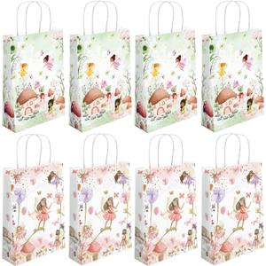 16 Pcs Floral Fairy Favor Bags with Handles Bags Floral Fairy Party Bags Paper Fairy Goodie for Party Decoration Supplies (flower-16, 16)