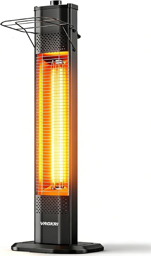 VAGKRI Outdoor Electric Patio Heater, 1500W 36" Infrared Heater with 2 Heat Tube, 3 Levels, Tip-Over&Overheat Protection, IPX5 Waterproof Tower Electric Patio Heater for Outdoor Indoor, Backyard, Room