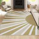 Lahome Area Rugs 9'x12' - Non-Slip Washable Living Room Rug 9x12 Ultra-Thin Large Soft Bedroom Rugs, Boho Rainbow Sun Print Indoor Non-Shedding Floor Rug for Dining Room Table Office (9'x12', Khaki)