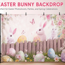 Happy Easter Backdrop Pink Floral Bunny Spring Grass Photography Background Decorations Easter Day Bunny Party, 7x16ft