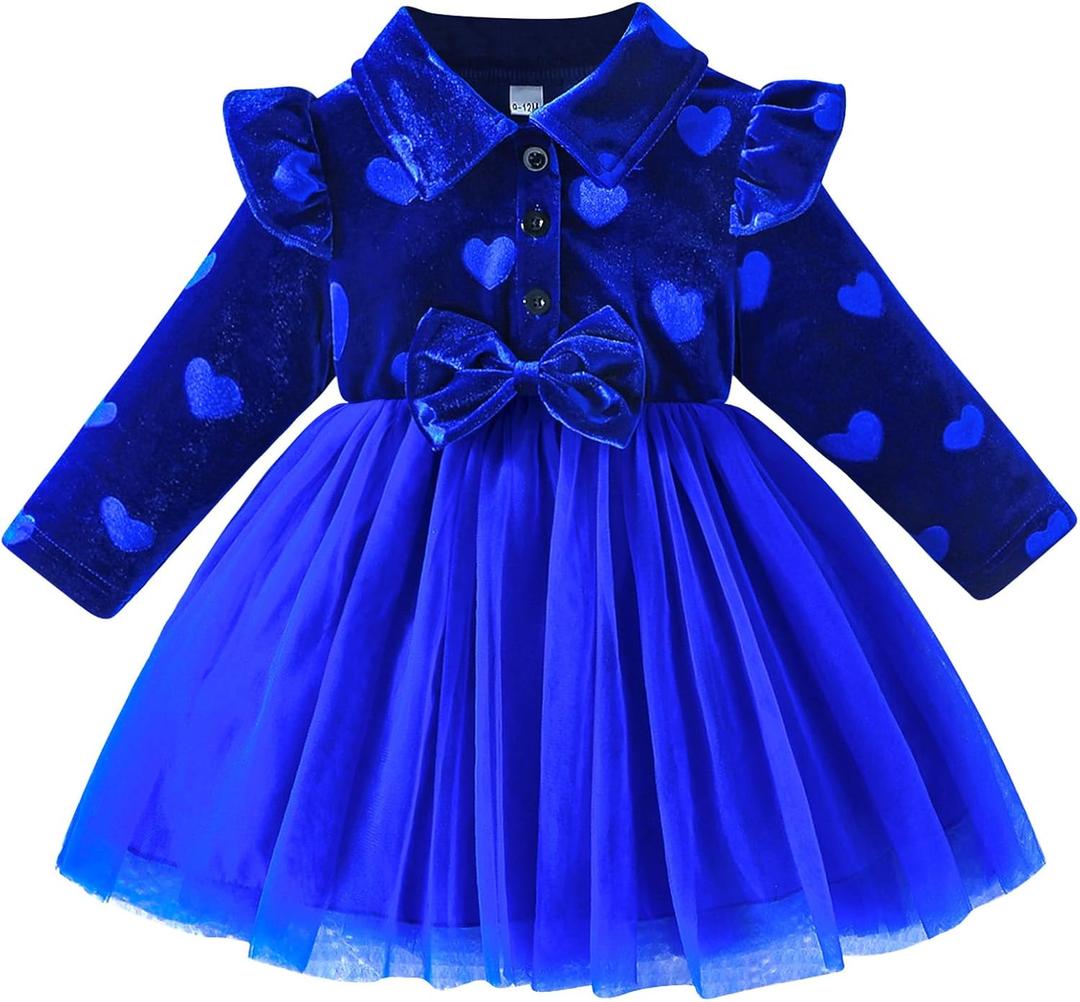 Rosibel Baby Girls Velvet Tutu Dress Infant Girl Special Occasion Clothes Fall Winter Dresses Outfits, Blue, 2-3 Y