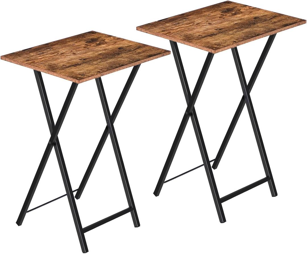 HOOBRO Folding TV Tray Tables, Set of 2 Side Table for Small Space, Industrial Snack Tables for Eating at Couch, Stable Metal Frame, Easy Assembly, Space Saving, Rustic Brown and Black BF25BZ01, 18.9"l X 14.2"w X 26.2"h