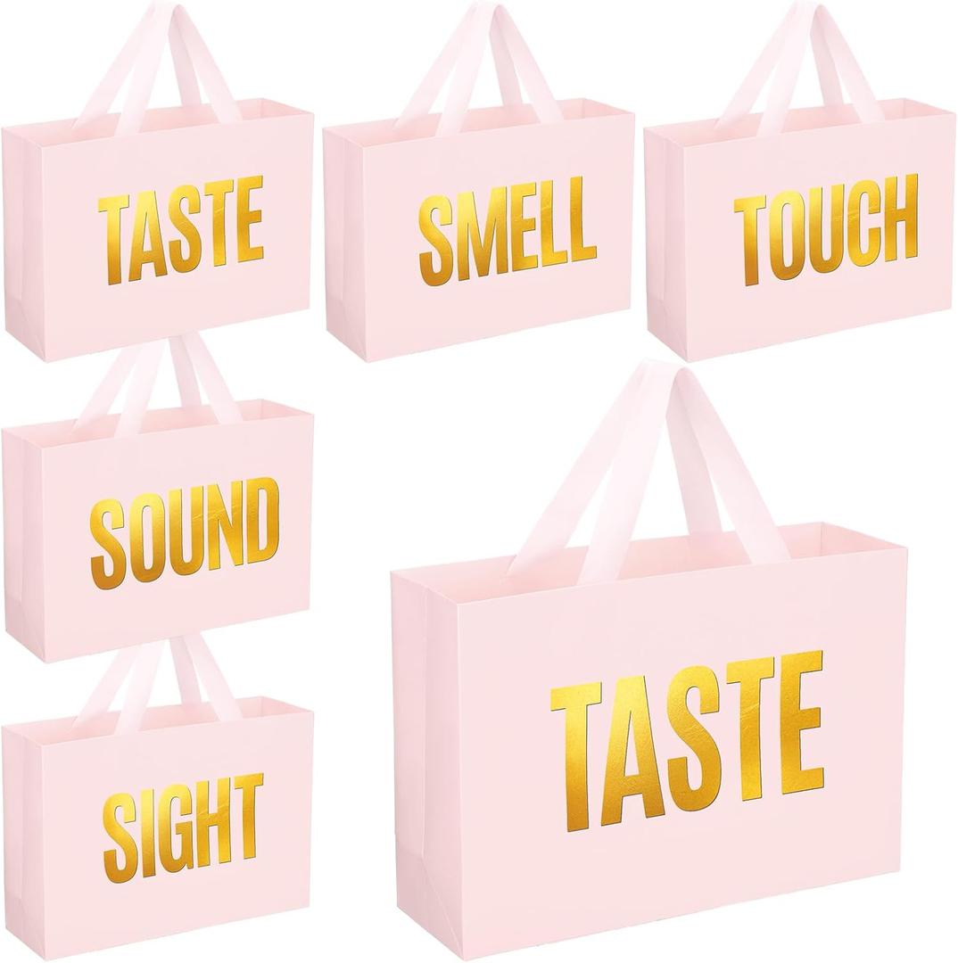 Kolldenn Valentine's Day 5 Senses Gift Bags for Him, Her, Valentine Five Senses Gift Paper Kraft Bags with Ribbon Handle for Lover Husband Boyfriend Birthday Party(Pink,12.6 x 8.7 x 4 Inch)