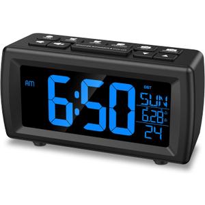 Digital Alarm Clock Radio, 7 Color Fonts, Dual Alarms, FM Radio, USB Charging Port, Snooze, Digital FM Radio Clock with Battery Backup, Adjustable Brightness  Ideal for Bedroom & Office