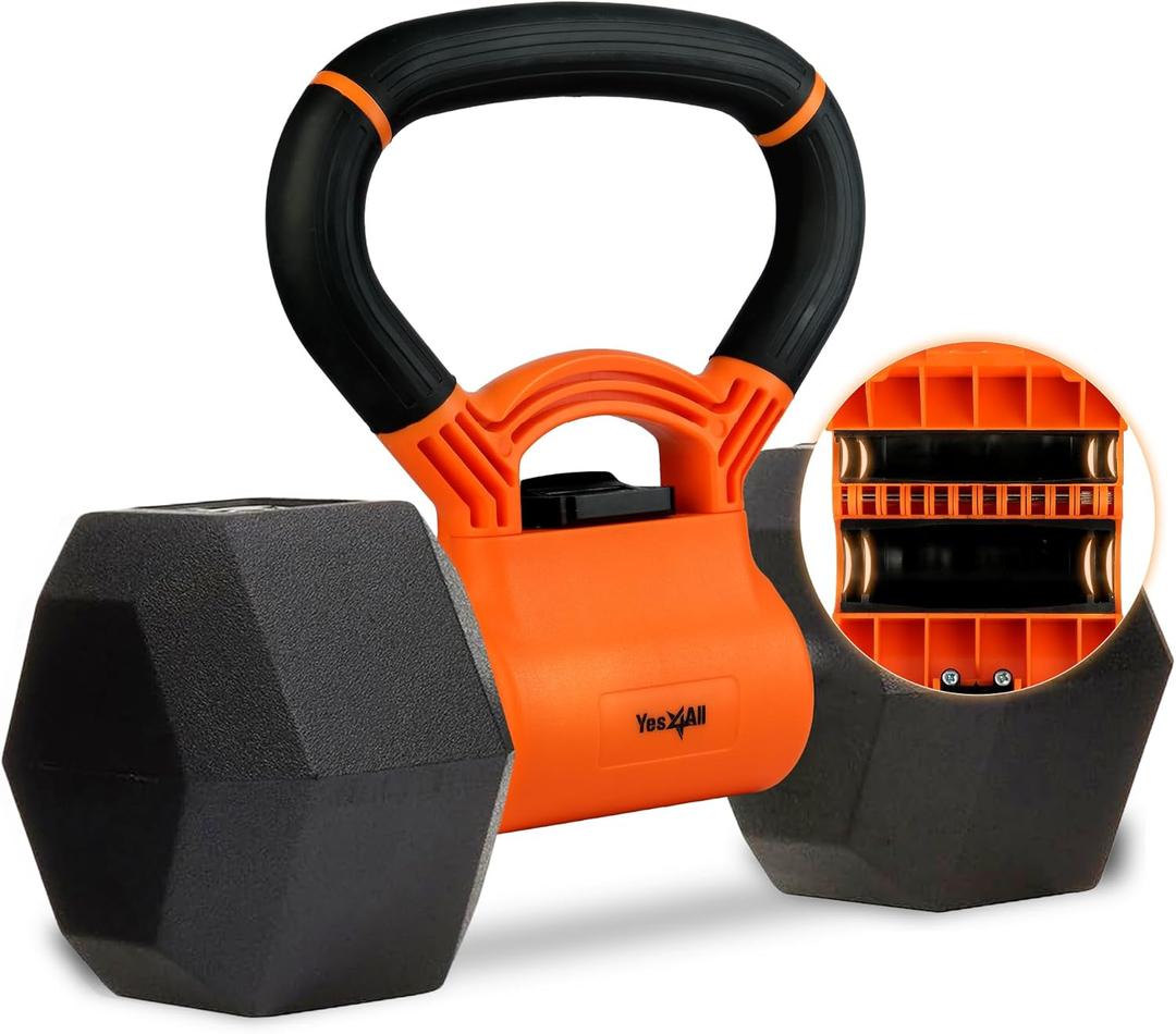 Yes4All Kettlebells Grip, Dumbbell Grip Handle, Convert Dumbbells into Kettlebell for Home Gym, Kettlebell for Weights Plate (B. Orange/Black Upgraded)