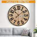 Large Wall Clock 30IN, Silent Metal Wood Style Wall Clocks Battery Operated for Living Room Decor, Farmhouse Big wall Clock, Outdoor