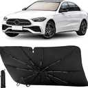 Foldable Car Windshield Sun Shade Umbrella, Reflective Titanium Silver Coating, Rearview Mirror Cutout, for Hatchback, Truck, SUV
