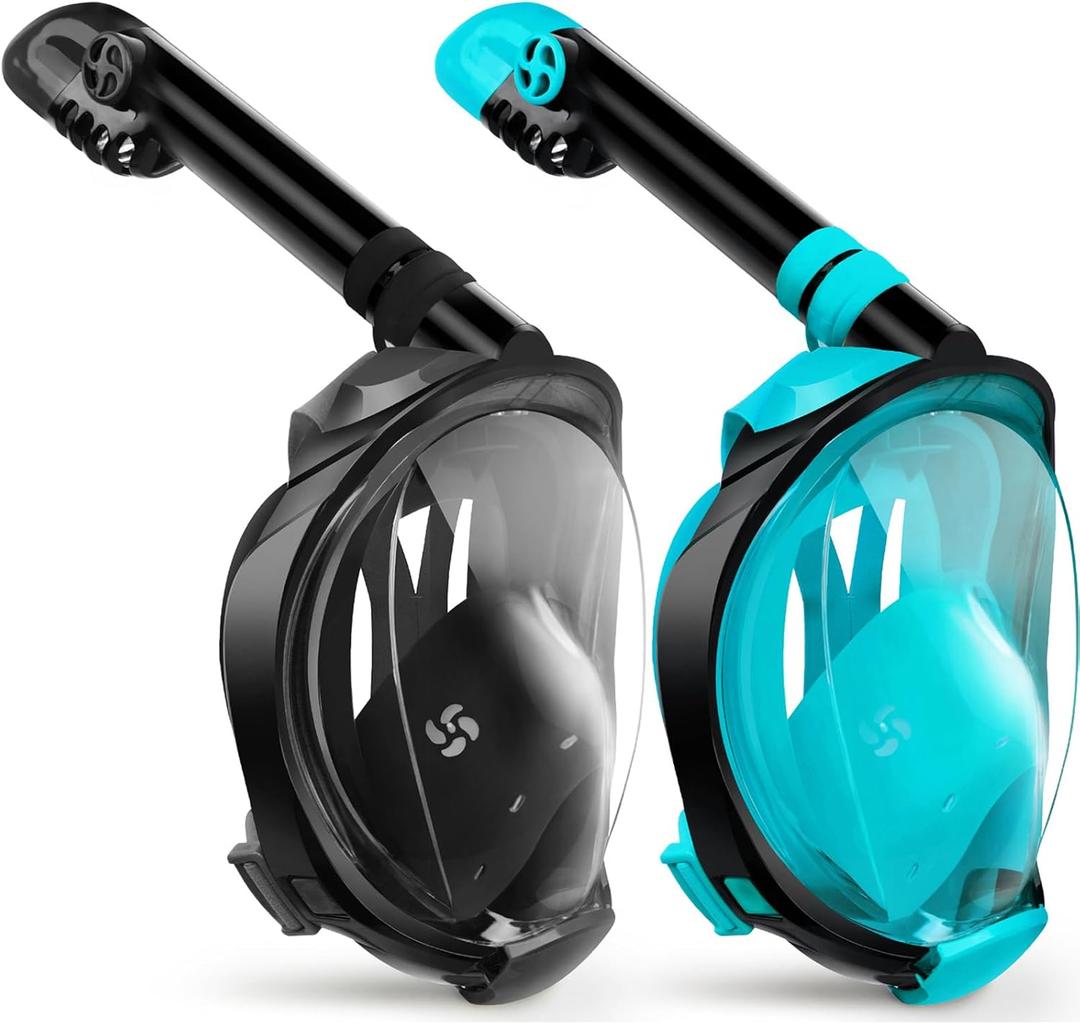 Greatever G2 Snorkeling Gear for Adults 2PCS, Full Face Snorkel Mask with Dry Top Snorkel,Anti-Leak & Anti-Fog Snorkel Mask Adult,Foldable Snorkeling Mask with Camera Mount mesh Bag (Small-Medium, Black + Green)