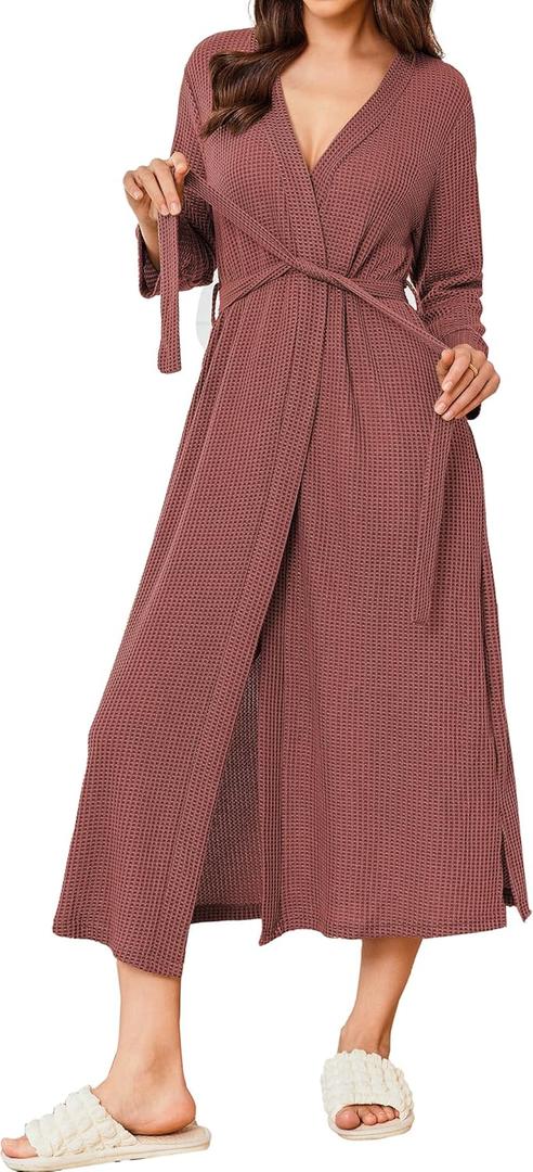 Ekouaer Women's Robe Long Waffle Knit Bathrobe Lightweight Soft Kimono Robes Loungewear XXL (Big Waffle-gray Purple)