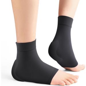 Achilles Tendon Heel Protector - Compression Padded Sleeve Socks - Promifun Premium Gel Heel Socks for Haglunds Bump, Bursitis, Tendonitis & Tenderness - 1 Pair - Regular Size (Black)