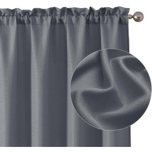 Chyhomenyc Dark Grey Curtains 90 Inch Length 2 Panels Set, Faux Linen Textured Semi Sheer Light Filtering Soft Airy Privacy Farmhouse Curtain Drapes for Living Room Bedroom, 40 Wx90 L Inches