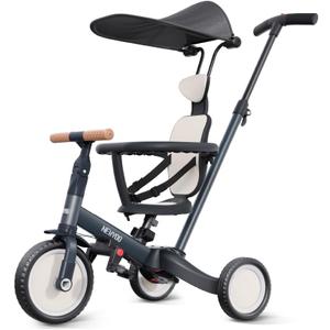 Newyoo Tricycle for Toddlers 1-3, Toddler Tricycle with Push Handle and Canopy, Toddler Bike, Birthday Gift and Toys for Girl and Boy, 6 in 1 Baby Trike, Balance Bike, TR009, Dark Grey, Medium