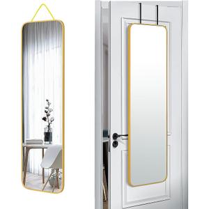 SCWF-GZ 47x14 Mirror Full Body Length Door Hanging/Rope Hang/Wall Mounted Metal Frame Rectangle Mirrors for Bedroom Bathroom Dressing Living Room 47 inch Gold