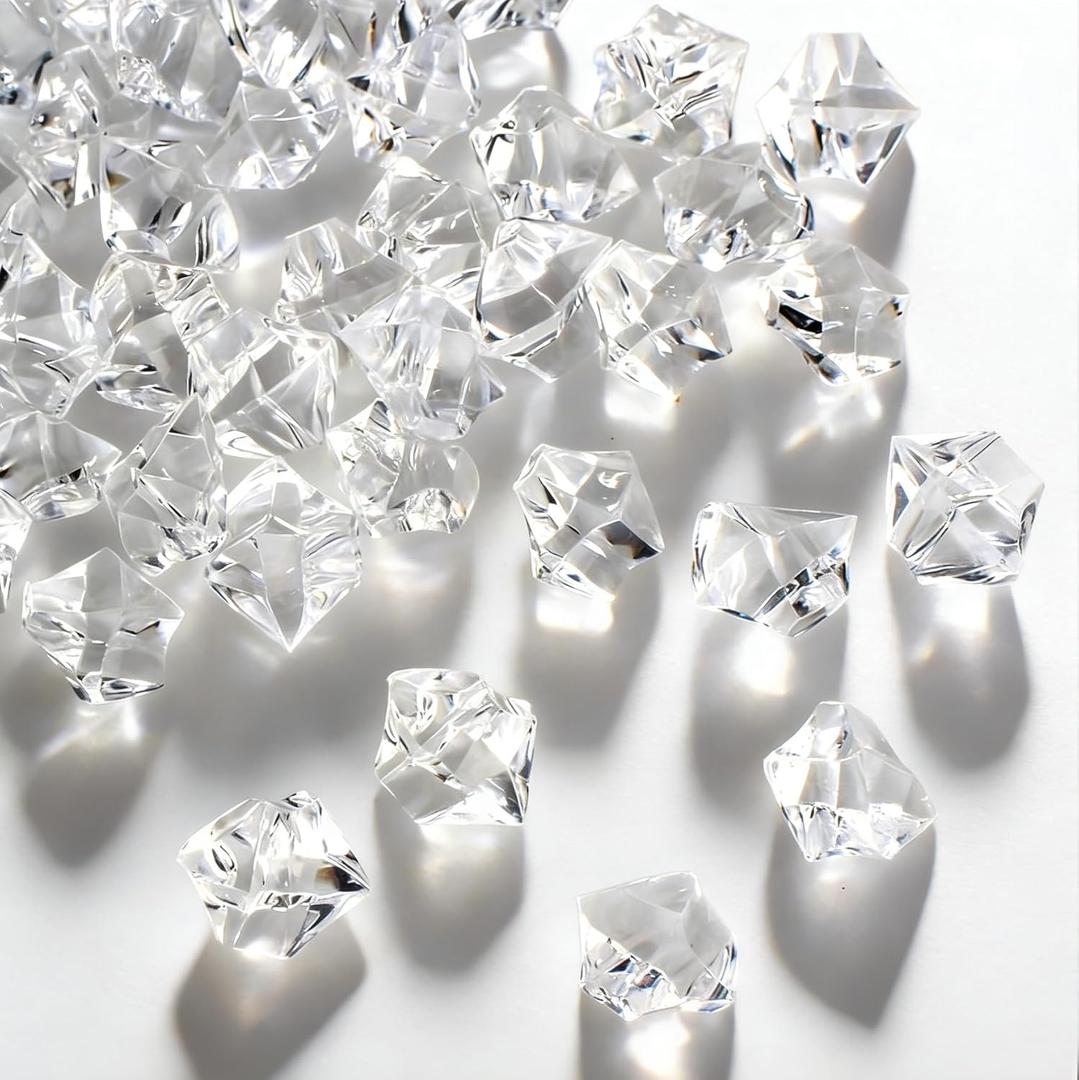 160 Pcs Fake Ice Cubes for Vase Filler, Fake Diamonds 22 * 18mm Acrylic Rocks for Vases, Plastic Gems, Artificial Crushed Ice Props for Sensory Bin Filler, Table Confetti, Faux Centerpieces (Clear)