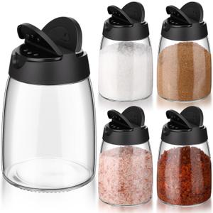 Sawysine 4 Pack 150ml 5 oz Glass Salt and Pepper Shakers with lids Vintage Spice Shakers Bottle Moisture-Proof Condiment Holders Kitchen Gadgets Cooking Table for Dining Room Table Kitchen Restaurant