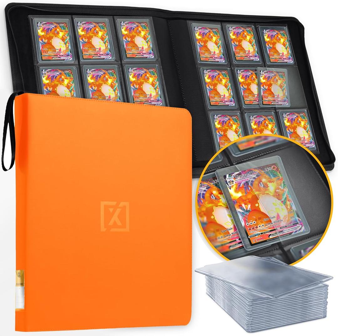 X PRO Top Load Card Binder - Compatible with Top-loading Card Cases - Fits 252 | 20 Premium Loaders Included | 9-Pocket Ringless Double-Sided Pages | Storage for TCG & Sports Cards (Orange)