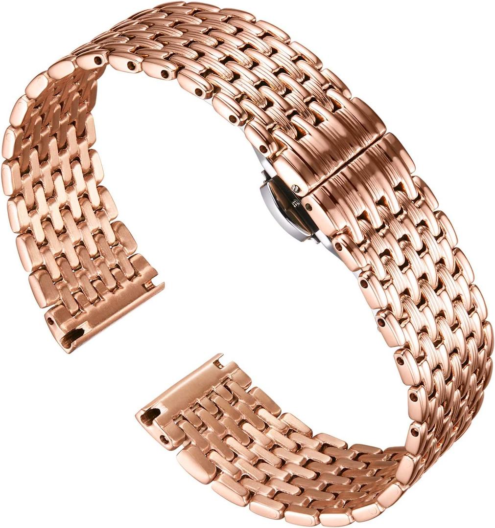 BINLUN Mesh Stainless Steel Watch Band, Ultra Thin Polished Replacement Bracelets with Butterfly Buckle for Men Women, 12/14/16/18/20/22mm