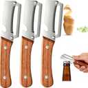 Multifunctional Vegetable Peeler,Stainless Steel Peeler with Wooden Handle& Bottle Opener, 3 in 1 Vegetable Peeler for Kitchen, Zero Snag Wooden Kitchen Tool for Potato, Apple (3PC)