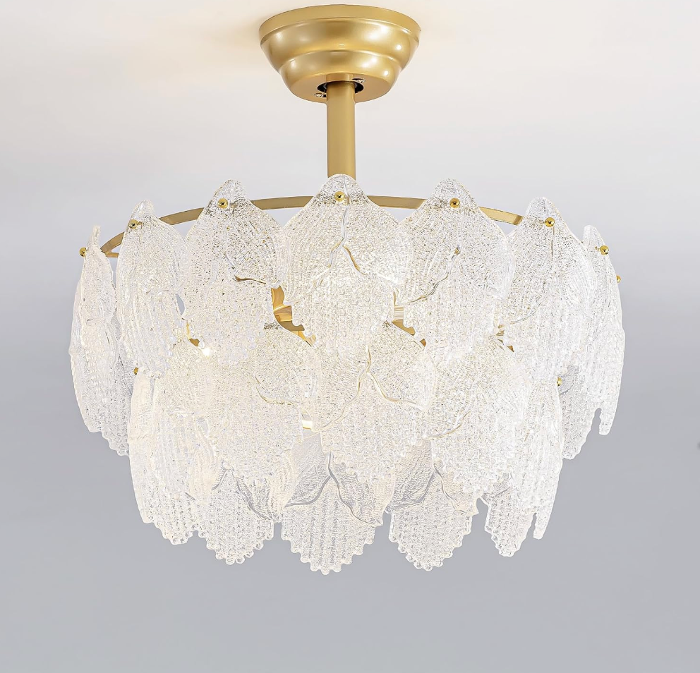 Modern Gold Crystal Fandelier Ceiling Fan with Light and Remote 6-Speed