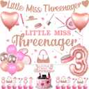 Jollyboom Threenager Birthday Decorations Girl, Little Miss Threenager 3rd Birthday Decorations Backdrop Banner Cake Topper Number 3 Heart Foil Balloon for Makeup 3 Year Old Bday Party Rose Gold