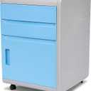 SereneLifeHome 3 Drawer File Cabinet with Coded Lock, Business Filing Desk with Wheels, Mobile Rolling Organizer, 360 Swivel Casters, Ideal for Office Or Home Workstation, Gray, Blue (SLRLCB28)