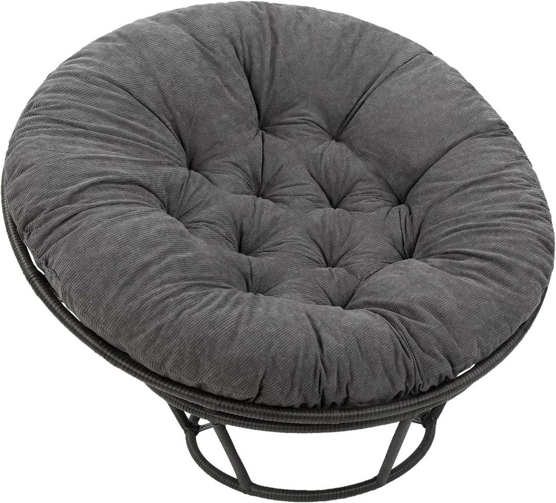 Papasan Chair Cushion 44" X 44", Corduroy Round Supportive Cushion (Without Chair), Set of 1, Grey