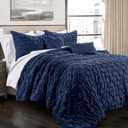 Lush Decor Ravello Pintuck Comforter Set - Luxe 5 Piece Textured Bedding Set - Traditional Glam & Farmhouse Inspired Bedroom Decor - King, Navy