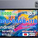 2026 Android Tablet 10.2 Inch, 6000mAh Long Battery Life. HD IPS Screen,12GB RAM 64GB ROM Expandable to 1TB, Dual Speakers, WiFi 6 - Budget-Friendly Tablet for Students, Family & Work (Gray)