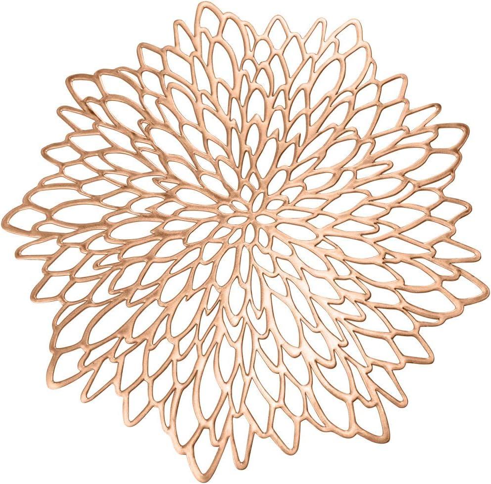 Rose Gold Round Placemats for Dinner Table Set of 6 Hollow-Out Vinyl Place Mats for Kitchen Decor Wedding Accent Centerpiece Table Mats