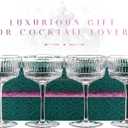 GLASSIQUE CADEAU Vintage Ritzy Cocktail and Champagne Coupe Glasses | Set of 4 | 7 oz Crystal Long Stemmed Glassware for Drinking Martini, Cosmopolitan, Manhattan | Retro Saucers