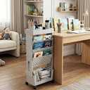 5-Tier Mobile Bookshelf, Rolling Bookcase Book Storage Rack, Movable File Folder Organizer Cart with Wheels for Home Study Office Living Room Classroom, Gray