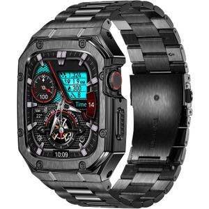 Stainless Steel Watch Band with Case Compatible with Apple Watch Series SE 3 2 1/6 5 4 (44mm), Series 3 2 1 (42mm), Metal Protective Bumper Rugged Cover for iWatch Bands Men (Black)